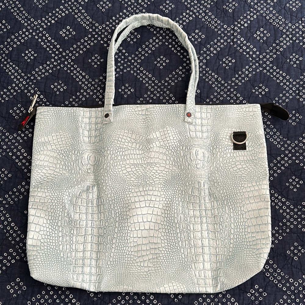 Athalon Light Blue Crocodile Tote Purse